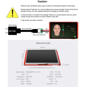 Ferwooh 7.0" NX8048P070 Nextion Intelligent HMI USART UART Serial TFT LCD Display Module Resistive Touch Screen Pannel Resistive LCD Touchscreen (NX8048P070-011R)