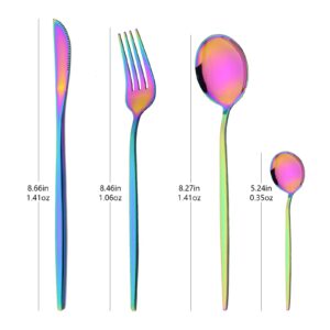 Uniturcky 24 Piece Hanging Flatware Set, Colorful Stainless Steel Household Tableware Set with Rack, Cutlery set for 6 with Holder, Mirror Polished Rainbow Silverware Sets, Include Knife Fork Spoon