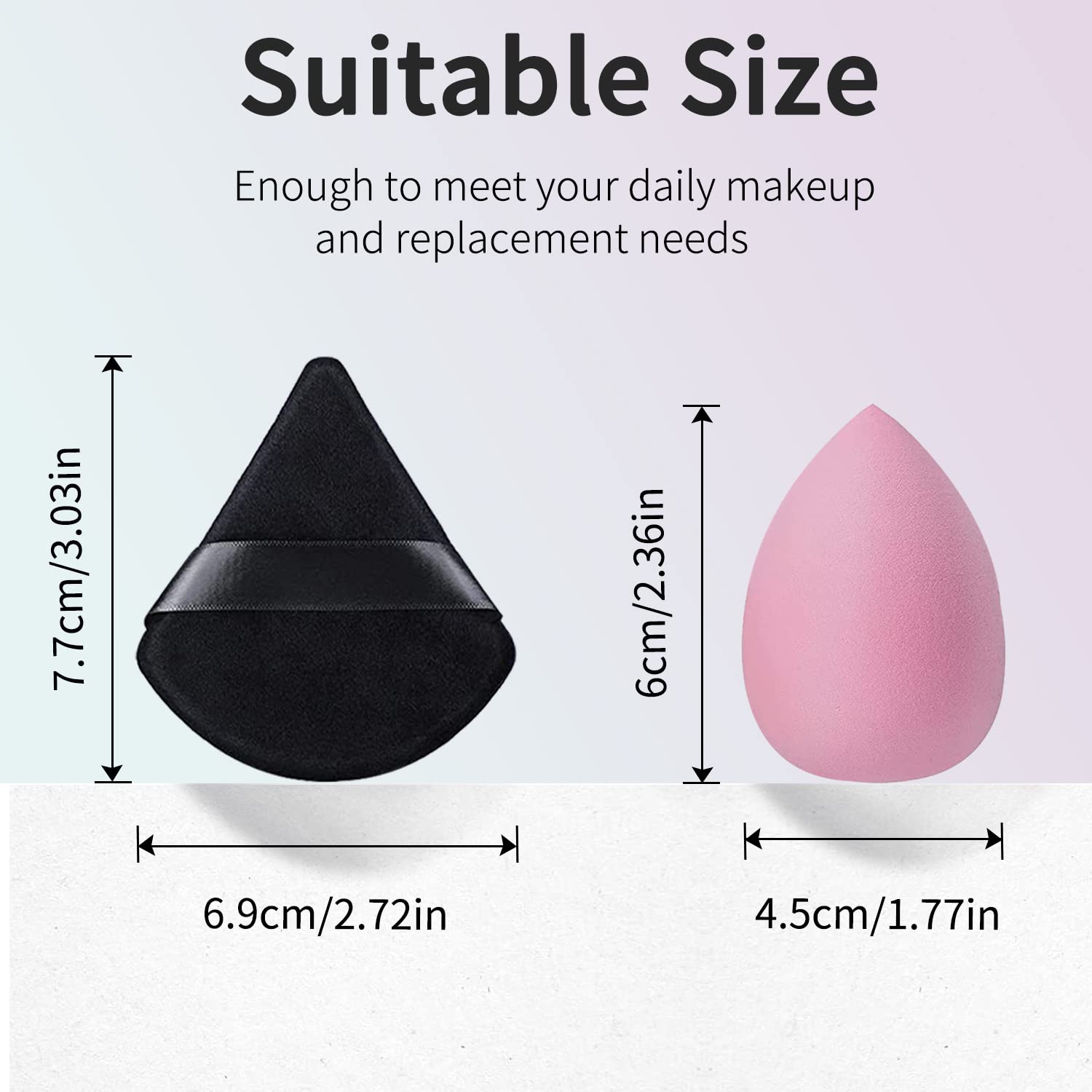 WSYUB 14Pcs Powder Puff &Makeup Blending Sponge, Professional Beauty Makeup Set- 6Pcs Pink Makeup Blender Tear-drop Shape, 6Pcs Black Triangle Velvet Powder Puff with 2Pcs Mini Pure Cotton Makeup Pad