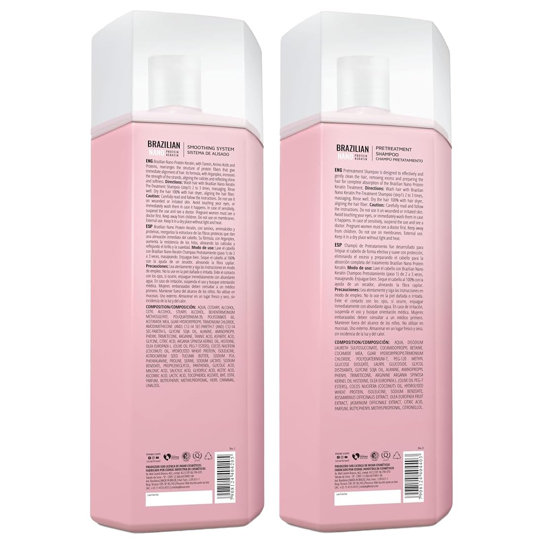 INOAR - Nano Keratin Deep Cleansing Shampoo (Step 1) & Volume Reducer (Step 2), Chemically Treated Hair, AntiFrizz, Coconut, Vegan Hair Product, Cruelty Free Haircare for Men and Women (1 Liter Duo)