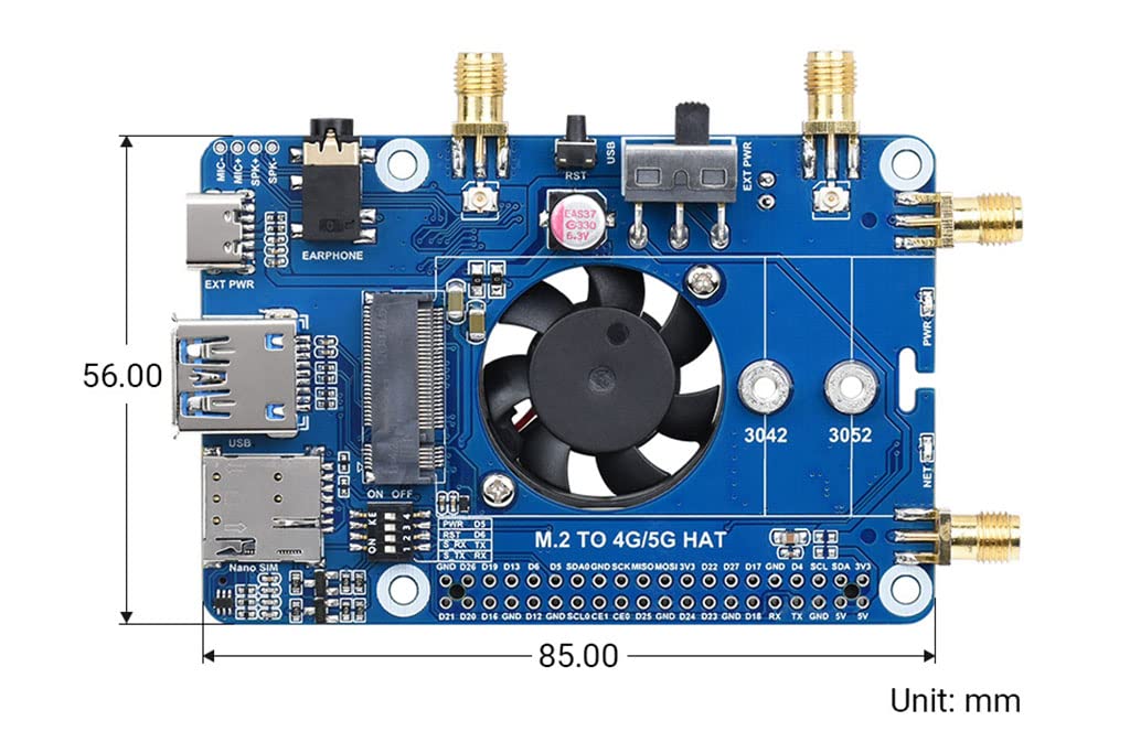 Coolwell SIM8202G-M2 5G HAT for Raspberry Pi/Ardui, Quad Antennas Support 5G NSA and SA Networking, 5G/4G/3G Compatible, Multi-Mode & Multi-Band