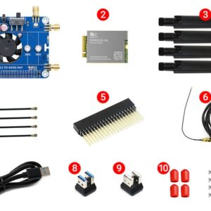 Coolwell SIM8202G-M2 5G HAT for Raspberry Pi/Ardui, Quad Antennas Support 5G NSA and SA Networking, 5G/4G/3G Compatible, Multi-Mode & Multi-Band