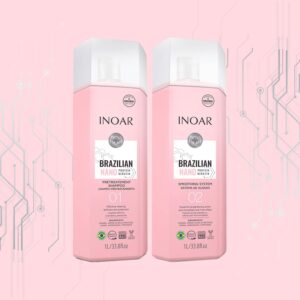 INOAR - Nano Keratin Deep Cleansing Shampoo (Step 1) & Volume Reducer (Step 2), Chemically Treated Hair, AntiFrizz, Coconut, Vegan Hair Product, Cruelty Free Haircare for Men and Women (1 Liter Duo)