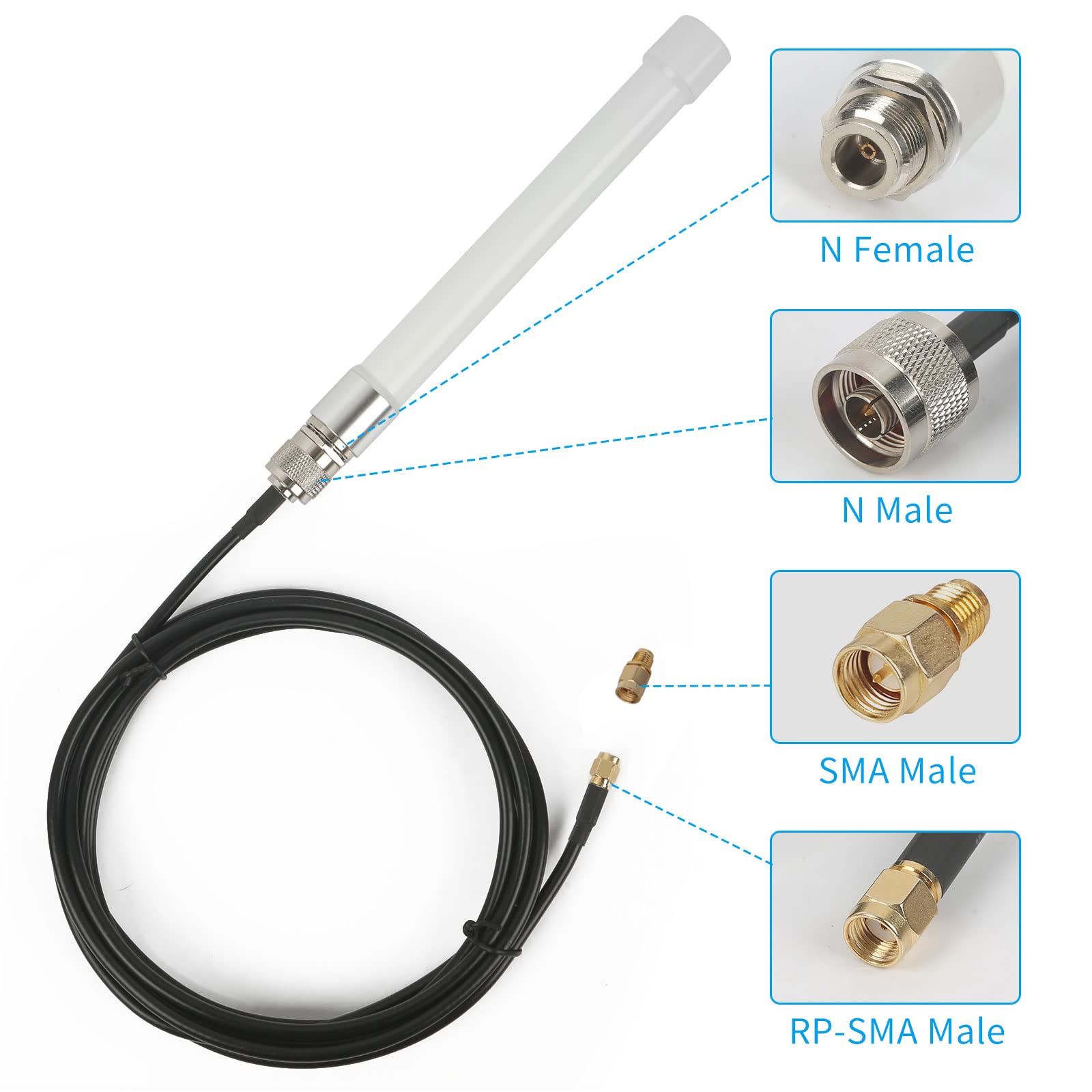 Nelawya WiFi Antenna Dual Band 2.4GHz 5GHz 5.8GHz 8dBi RP-SMA SMA Male Outdoor Indoor Antenna with 10ft KMR195 Cable for WiFi Router Hotspot Security IP Camera