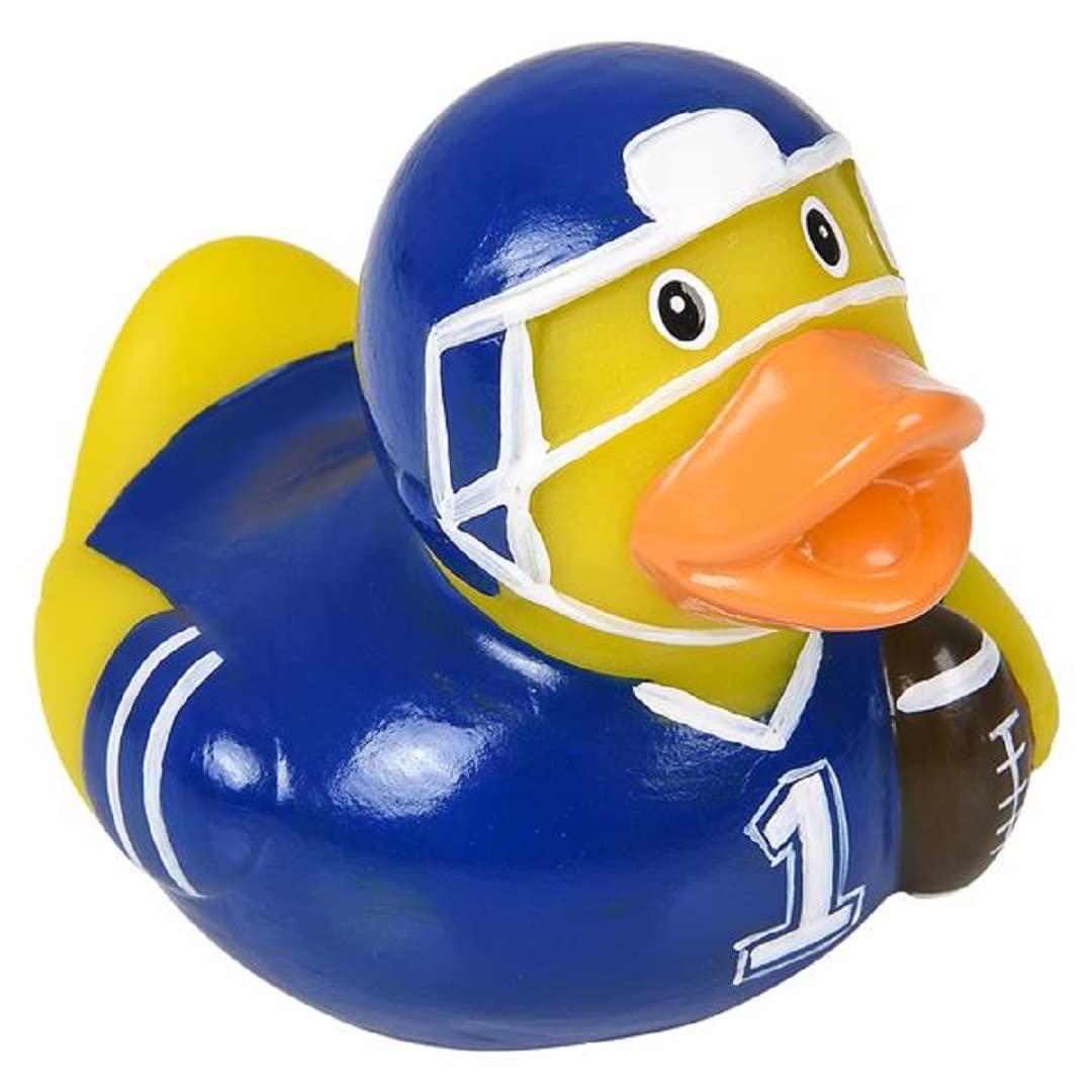 Football Player Rubber Duckies (2") Assorted Colors (Red, Green, Blue) Players in Helmets Holding a Ball. #1 (12 Pack)