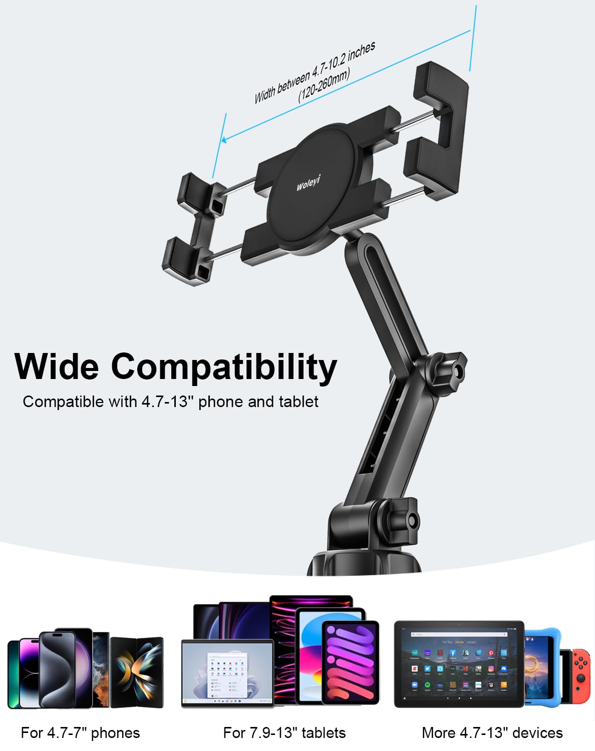 woleyi Cup Holder Car Tablet Mount, iPad Mount Holder for Car/Truck, 360° Rotation Adjustable Universal Tablet Stand Cradle Compatible with iPad Pro Air Mini, Galaxy Tabs, Cell Phones, 4.7-13" Devices