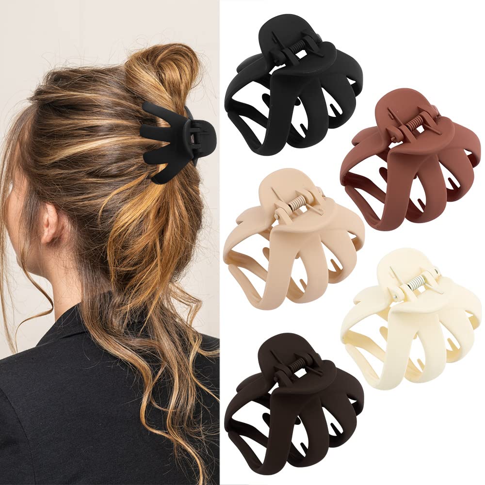 Atoden Hair Clips, 5Pcs Octopus Matte Hair Claws for Women, Large 3.15" Hair Clips for Thick Hair, Non-slip Jaw Clips, Hair Accessories