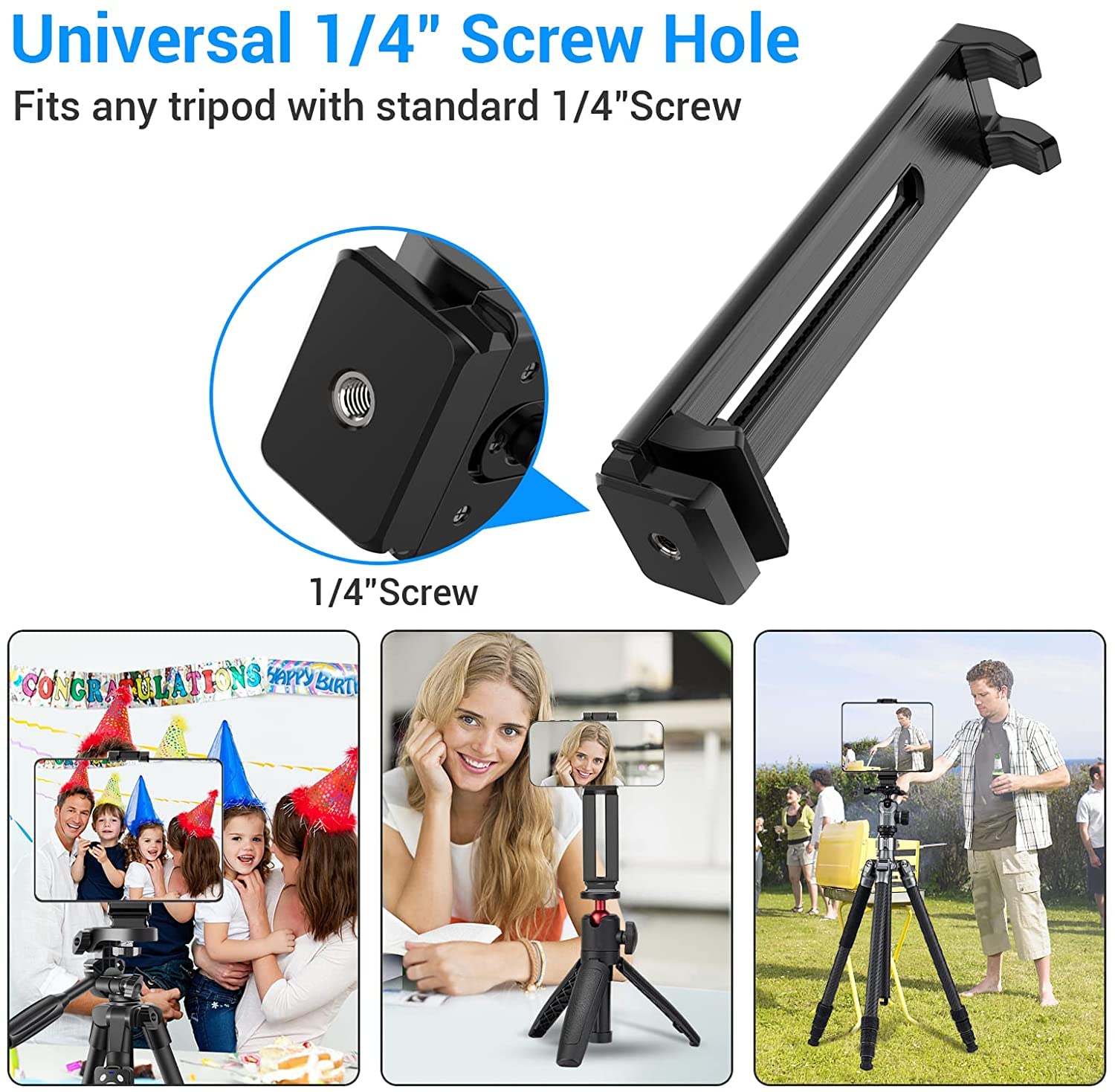 Gahenwo 4"-12.9" Tablet Phone Mount for Tripod, Universal Tripod Mount Adapter for Cell Phone Pad, Tablet Tripod Mount with 1/4" Screw Compatible with Kindle