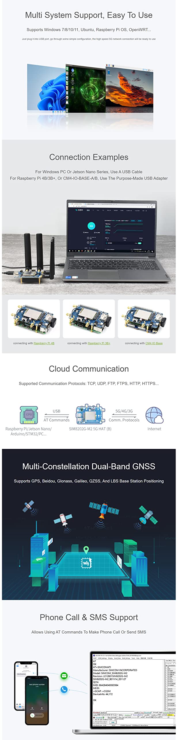 Coolwell SIM8202G-M2 5G HAT for Raspberry Pi/Ardui, Quad Antennas Support 5G NSA and SA Networking, 5G/4G/3G Compatible, Multi-Mode & Multi-Band