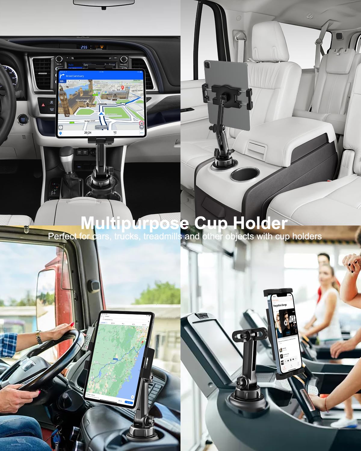 woleyi Cup Holder Car Tablet Mount, iPad Mount Holder for Car/Truck, 360° Rotation Adjustable Universal Tablet Stand Cradle Compatible with iPad Pro Air Mini, Galaxy Tabs, Cell Phones, 4.7-13" Devices