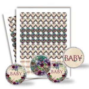 rustic boho watercolor succulents, pine & feathers baby shower kiss sticker labels, 300 0.75" party circle stickers for chocolate kisses by amanda creation, great for favors, treats, envelopes & bags