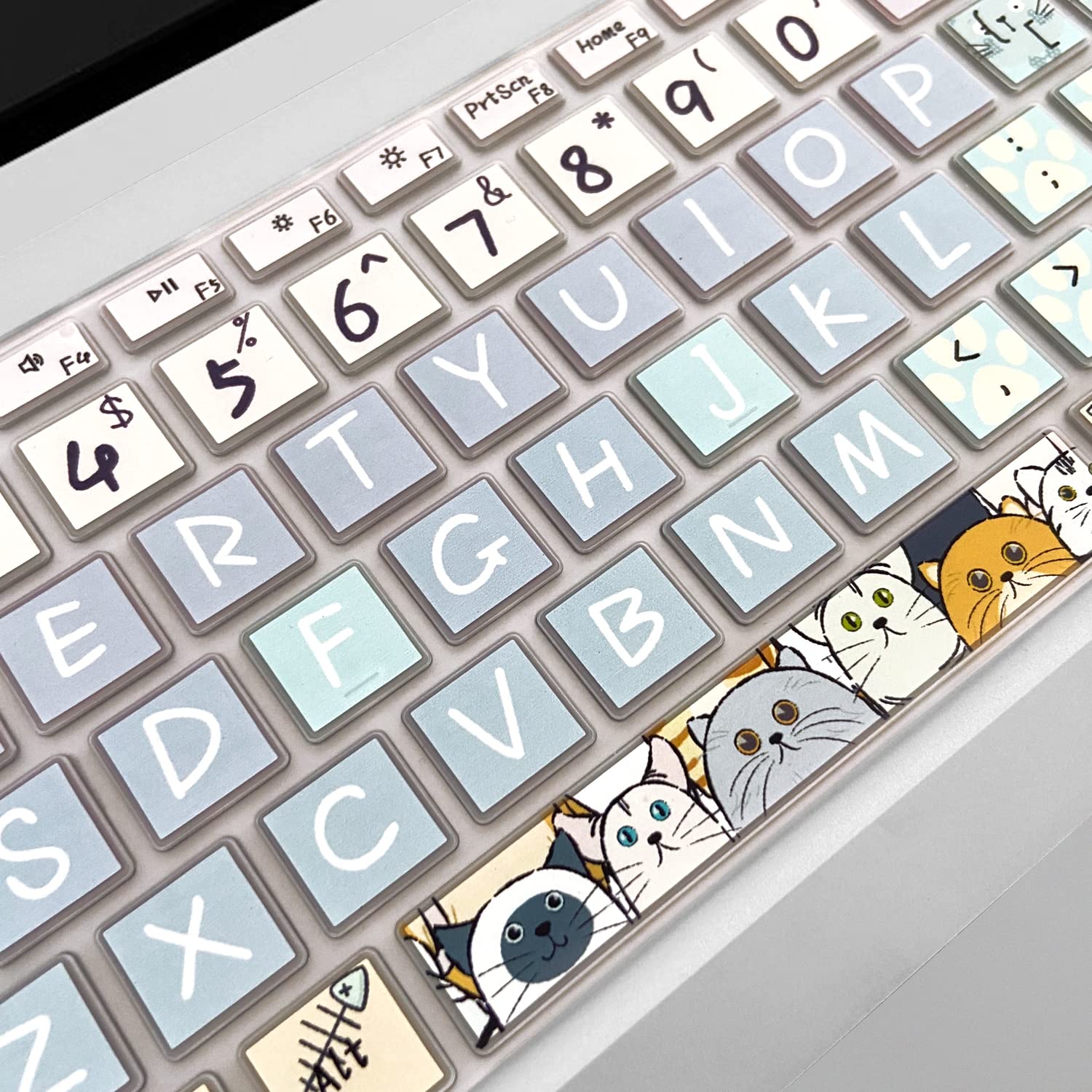 WSLUCKO Keyboard Cover Skin for Microsoft Surface Laptop 4 13.5 & 15 Inch and Surface Laptop 3 13.5'' & 15'', Cute Printing Waterproof Silicone Keyboard Protector,Cute Cat