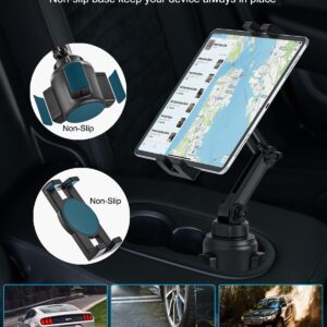 woleyi Cup Holder Car Tablet Mount, iPad Mount Holder for Car/Truck, 360° Rotation Adjustable Universal Tablet Stand Cradle Compatible with iPad Pro Air Mini, Galaxy Tabs, Cell Phones, 4.7-13" Devices