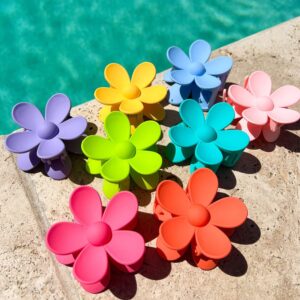 Flower Hair Claw Clips 8PCS Big Cute Hair Clips Large Jaw Clips for Women Girls Thick Hair Large Daisy Clips Matte Claw Clips Non Slip Strong Hold 8 Colors