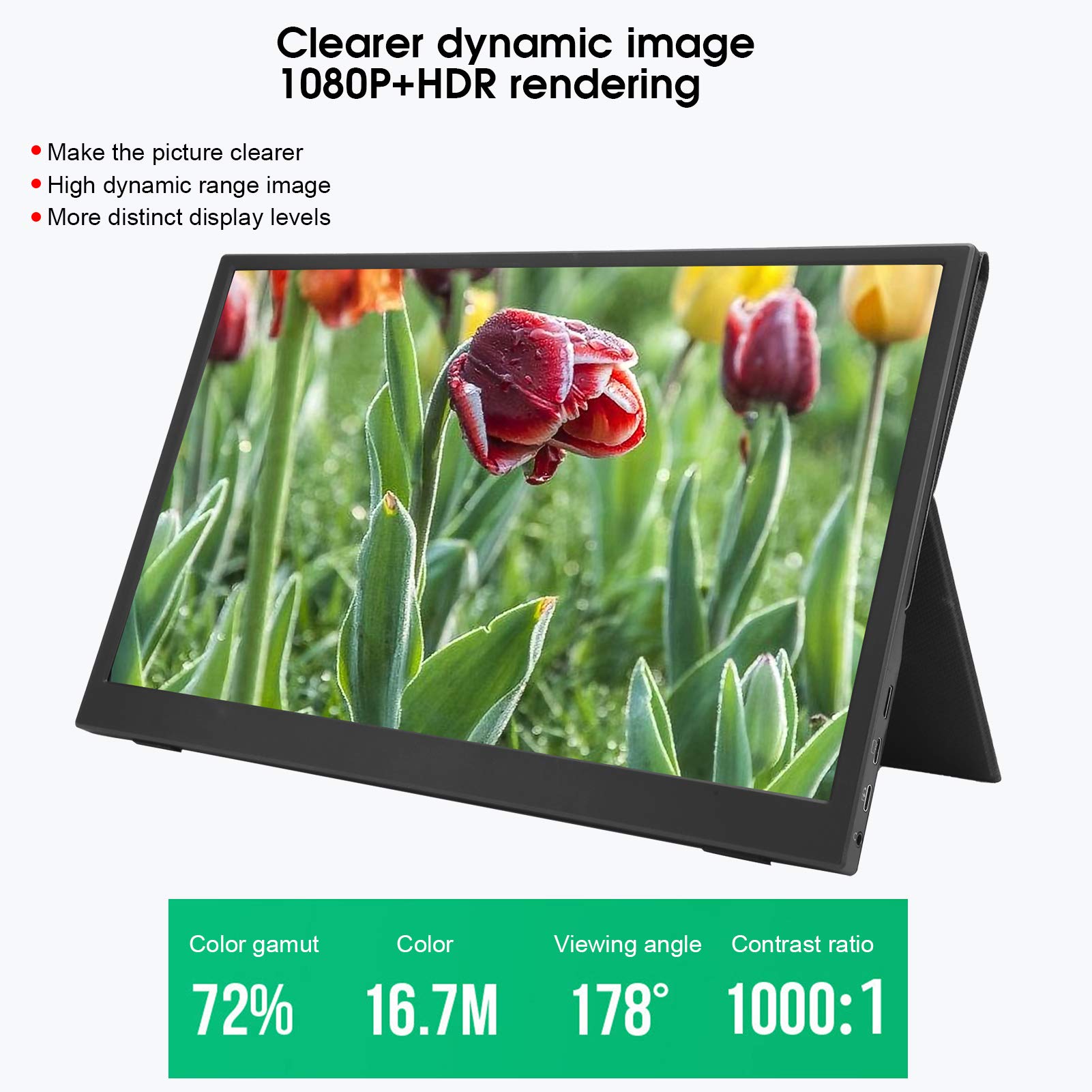 Portable Monitor,15.6inch 1080P HDR USB C Laptop Monitor Computer Display Gaming Monitor,External Monitor for Laptop PC Phone Switch