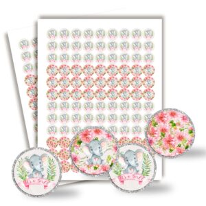 watercolor dahlia floral elephant girl baby sprinkle baby shower kiss sticker labels, 300 0.75" circle stickers for chocolate kisses by amanda creation, great for favors, treats, envelopes & bags