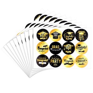 kinbom 120pcs 1.5in graduation round stickers, graduation labels stickers graduation gift bag stickers graduation envelope seal stickers class of graduation celebration (12 pattern, black & gold)