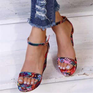 ZBYY Women's Platform Wedge Sandals Summer Floral Printed Slingback Platform Sandals Ankle Strap High Heels Sandals