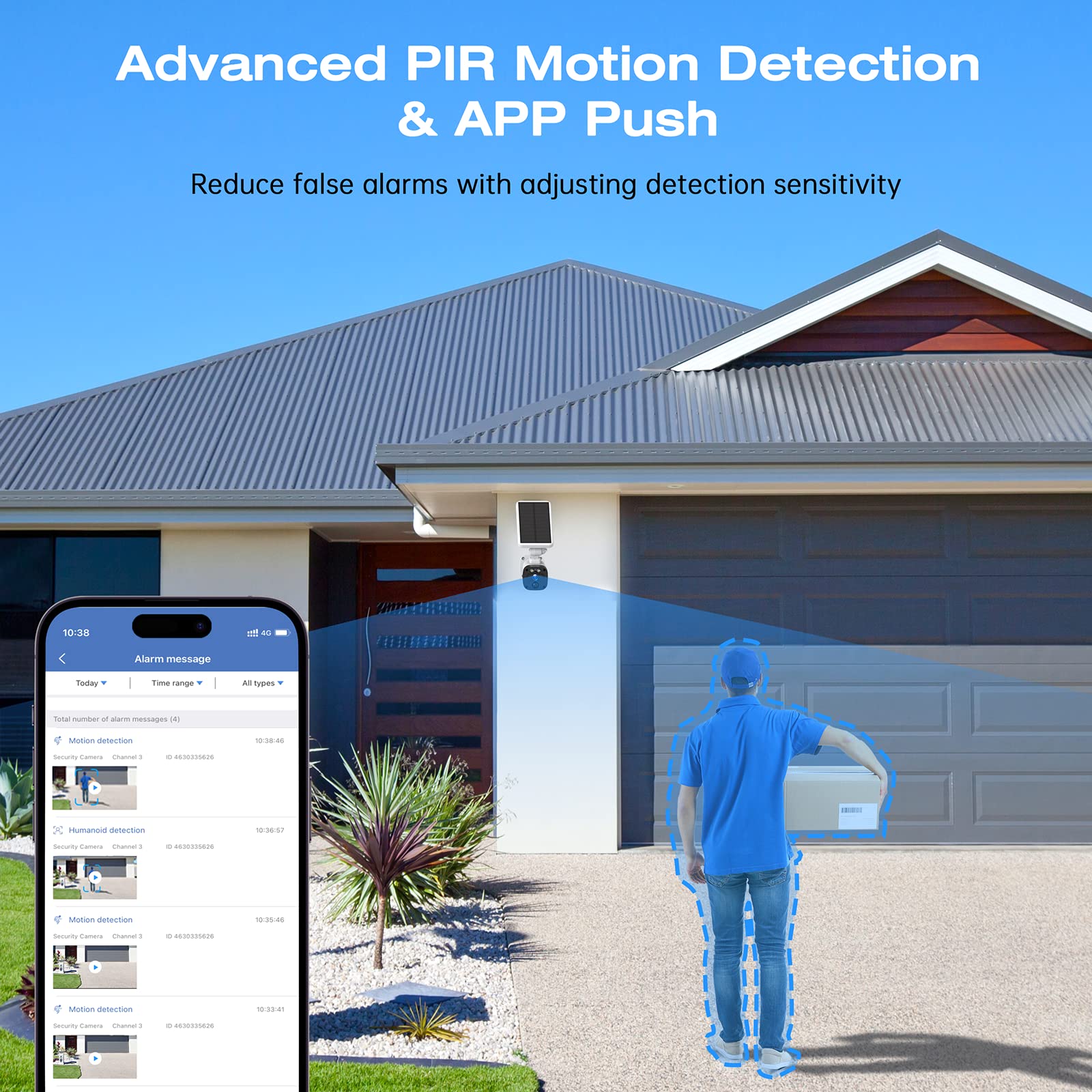 Wireless Solar Security Camera System, Solar Home Security Camera System(Include 4 Outdoor Cameras & Base Station) PIR Motion Detect, 2K Night Vision,2-Way Audio,IP66 Waterproof,Cloud/SD