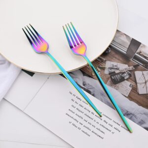 Uniturcky 24 Piece Hanging Flatware Set, Colorful Stainless Steel Household Tableware Set with Rack, Cutlery set for 6 with Holder, Mirror Polished Rainbow Silverware Sets, Include Knife Fork Spoon