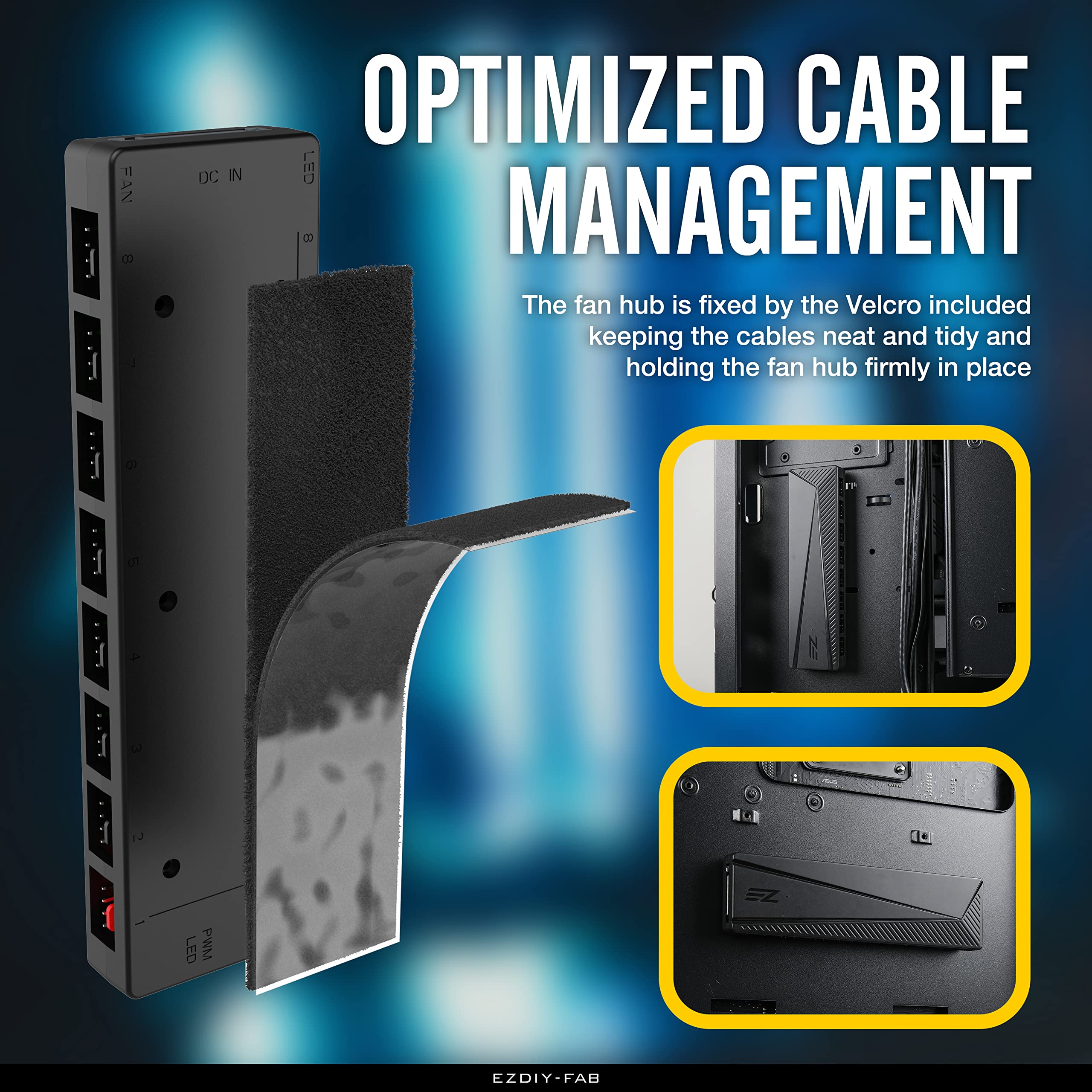 EZDIY-FAB ARGB PWM Fan Hub for PC Case Fan, 8 PWM Ports+8 ARGB Ports, 12V RGB/ 5V ARGB Motherboard Sync, PWM Functional Fan Adapter, Two Lighting Systems, Easy Cable Management.