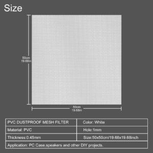 Fan Dust Mesh Filter Magnetic Frame PVC Computer PC Case Fan Dust Proof Filter Cover Grills (500 * 500MM 1PACK WHITE)