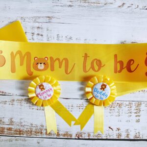 HAPPYLAND Sash for Baby showers Yellow Tinplates Badge Mommy to Be and Daddy to Be Baby Shower Tinplate Badge Pin Baby Shower Party Gender Reveals Baby Shower Decoration Baby Shower Button New Dad