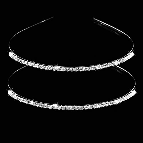 2 Pack Silver Rhinestone Headband for Girls, Metal Hair Styling Accessories, Washing Clip Head Bands, Spa Yoga Workout Running Headbands Children, Back to School Gifts Wedding Gift