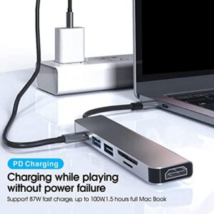 Jopwkuin Ultra HD USB C Hub- USB Docking Station(6-in-1), 5Gbps Transfer Rate, Fast PD Charging, USB-C Hub- with 1 X PD, 2 X USB 3.0, 4K HDMI, TF, Storage Card for Multiple Operating System