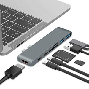 usb c docking station usb c hub adapter for mac book pro/air, 3.0 adapter dongle 2*usb 3.0 ports,micro sd/sd card,pd,compatible for mac book pro 2016 2017 2018,mac air 2018 (grey)