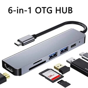 Jopwkuin Ultra HD USB C Hub- USB Docking Station(6-in-1), 5Gbps Transfer Rate, Fast PD Charging, USB-C Hub- with 1 X PD, 2 X USB 3.0, 4K HDMI, TF, Storage Card for Multiple Operating System