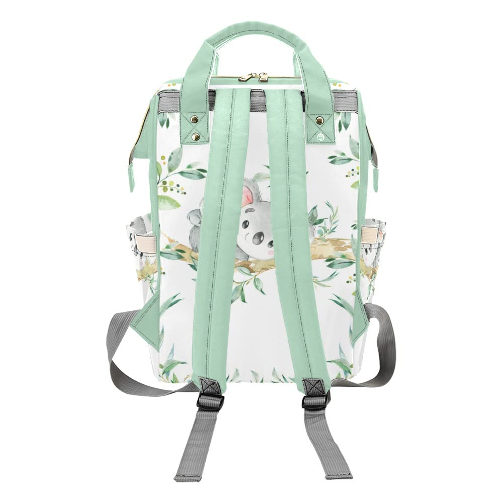 SunFancy Koala Leaves Personalized Diaper Backpack Custom Mommy Bag Unisex Travel Daypack for Mom Dad Boy Girl