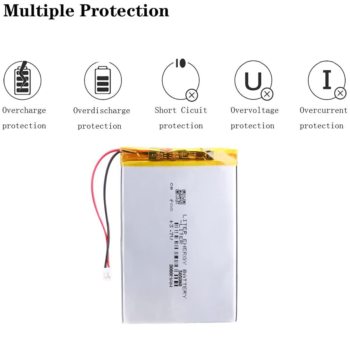 Liter Energy Battery 3.7V Lipo Battery 3000mAh Rechargeable Lithium ion Polymer Battery 505080 Lithium Polymer ion Battery with JST Connector