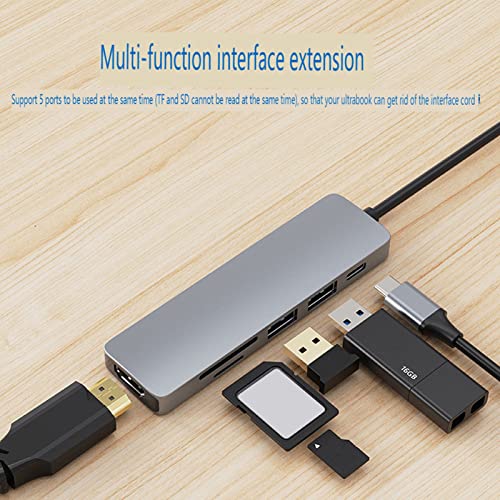 Jopwkuin Ultra HD USB C Hub- USB Docking Station(6-in-1), 5Gbps Transfer Rate, Fast PD Charging, USB-C Hub- with 1 X PD, 2 X USB 3.0, 4K HDMI, TF, Storage Card for Multiple Operating System