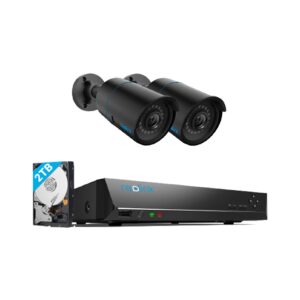 rlc-510a-black (pack of 2) bundle with reolink 8 channel poe nvr, reolink 5mp poe ip cameras, 2tb hard drive installed,outdoor ip security surveillance camera system, human/vehicle detection