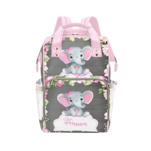 sunfancy pink flower elephant personalized diaper backpack custom mommy bag unisex travel daypack for mom dad boy girl