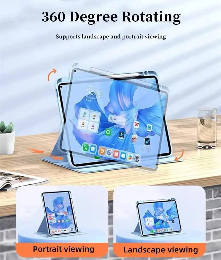 AnMengXinLing Rotating Keyboard Case for iPad 9th /8th /7th Gen 10.2 Inch, Vertical Case for iPad 9/iPad 8/iPad 7 with Detachable Keyboard Mouse,Clear Cover with Pencil Holder, Blue