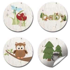 Woodland Forest Animals Baby Sprinkle Baby Shower Kiss Sticker Labels, 300 Party Circle Stickers sized 0.75” for Chocolate Drop Kisses by Amanda Creation, Great for Favors, Treats, Envelope Seals &