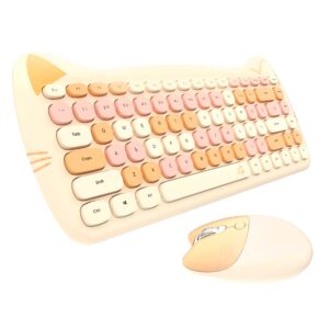 Wireless Mouse and Keyboard, Cute Cat Keyboard Mouse Combo for Present,2.4G Cordless Computer Mice with USB Receiver for Laptop PC MAC (Milk Tea Brown)