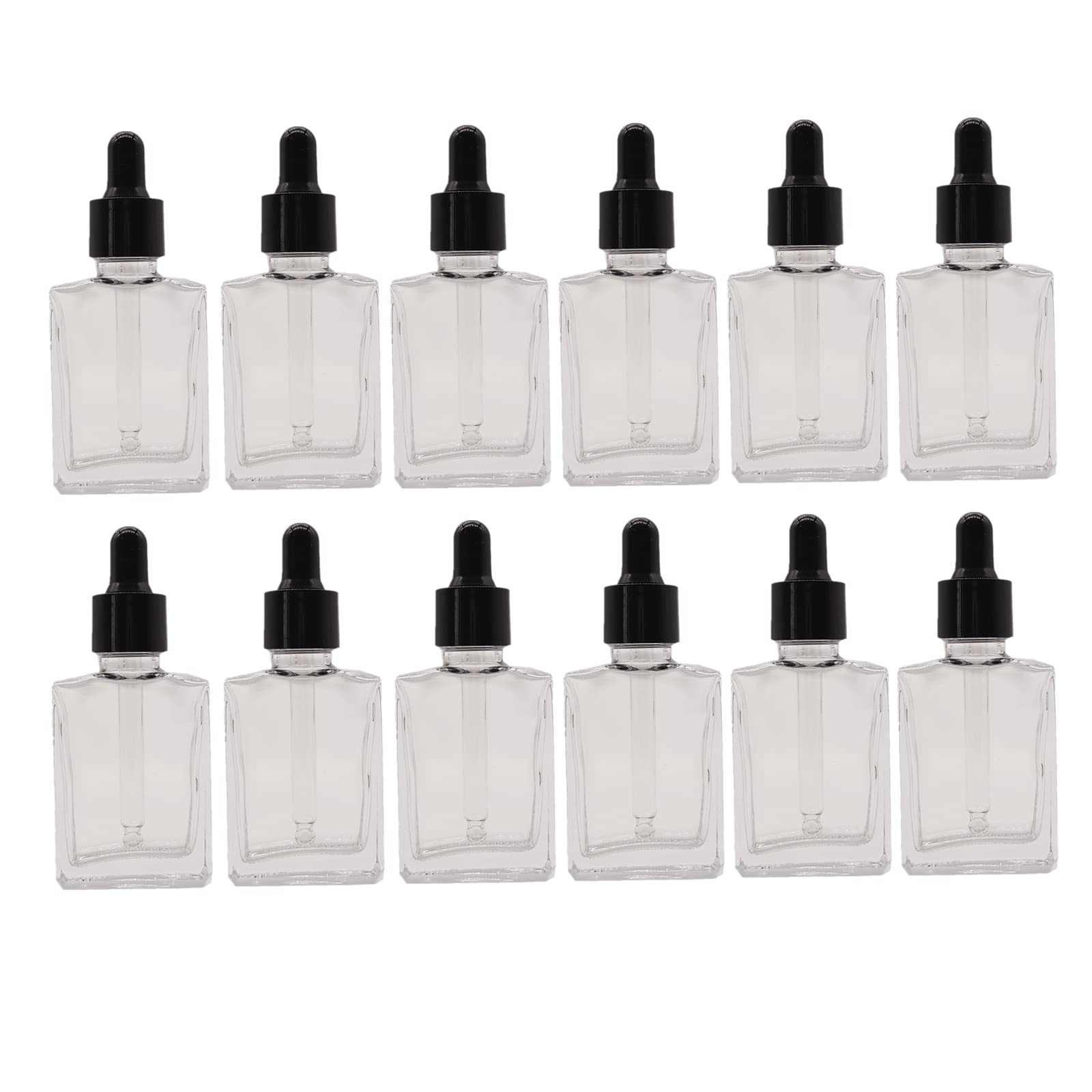 PimyRcyi Glass Bottle for Essential Oils,1 oz Small Empty Drop Bottle, 30ml Square Essence Glass Lab Dropping Serum Container (Clear,12PCS)