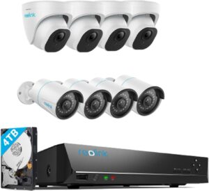 reolink poe outdoor home security camera system, 5mp dome bullet ip surveillance cameras, smart human/vehicle detection, rlc-520ax4,rlc-510ax4 bundle with 1x rln16-410 nvr with pre-installed 4tb hdd