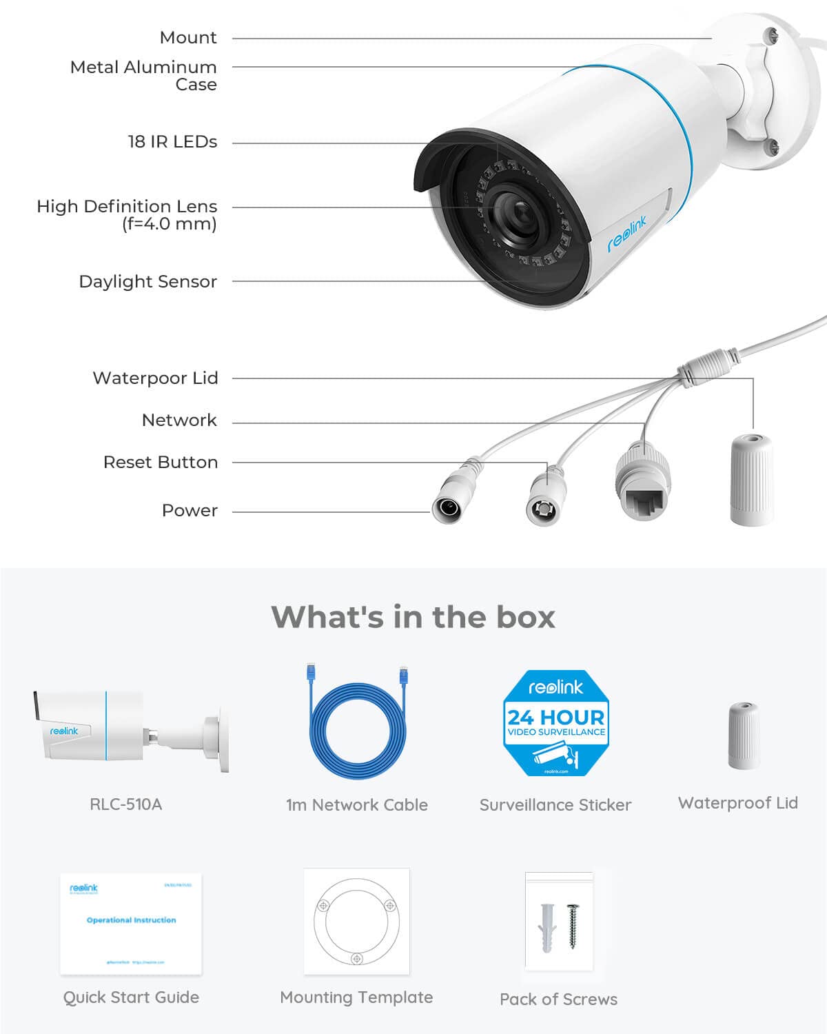 REOLINK PoE Outdoor Home Security Cameras, 5MP Surveillance IP Cameras, Smart Human/Vehicle Detection, Timelapse, 100ft Night Vision, Up to 256GB SD Card, 2X RLC-510A White Bundle 2X RLC-510A-Black