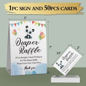 skuhyyg Diaper Raffle Tickets, Diaper Raffle Sign, Baby Shower Game Kit, Panda Bunting Raffle Insert Ticket，Watercolor Panda Balloon Baby Shower Decorations (1 Sign+50 Cards)