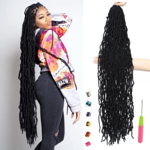 7 packs faux locs crochet hair 36 inch new soft locs crochet hair for black women pre-looped long goddess locs crochet braids curly wavy braiding hair extension (1b)