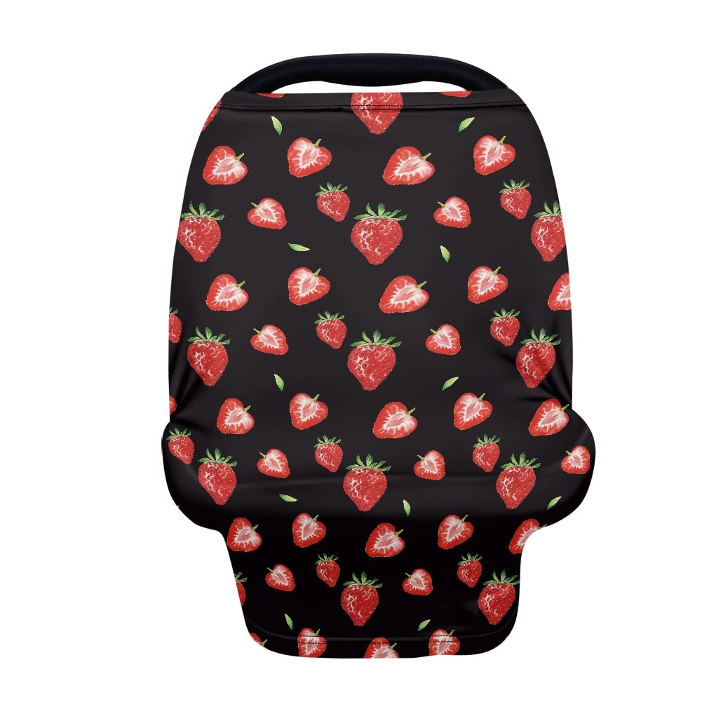 Coldinair Strawberry Print Car Seat Cover for Babies Girls,Multi-use Breastfeeding Cover Nursing Cover,Soft Stretchy Carseat Canopy,Shopping Cart/High Chair/Stroller Covers