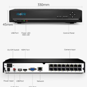 REOLINK 16 Specs RLC-510A-Black Bundle 16 Channel PoE NVR 4TB Hard Drive Installed,Outdoor IP Surveillance Cameras, 5MP Security Camera System, 100FT Night Vision,Human/Vehicle Detection