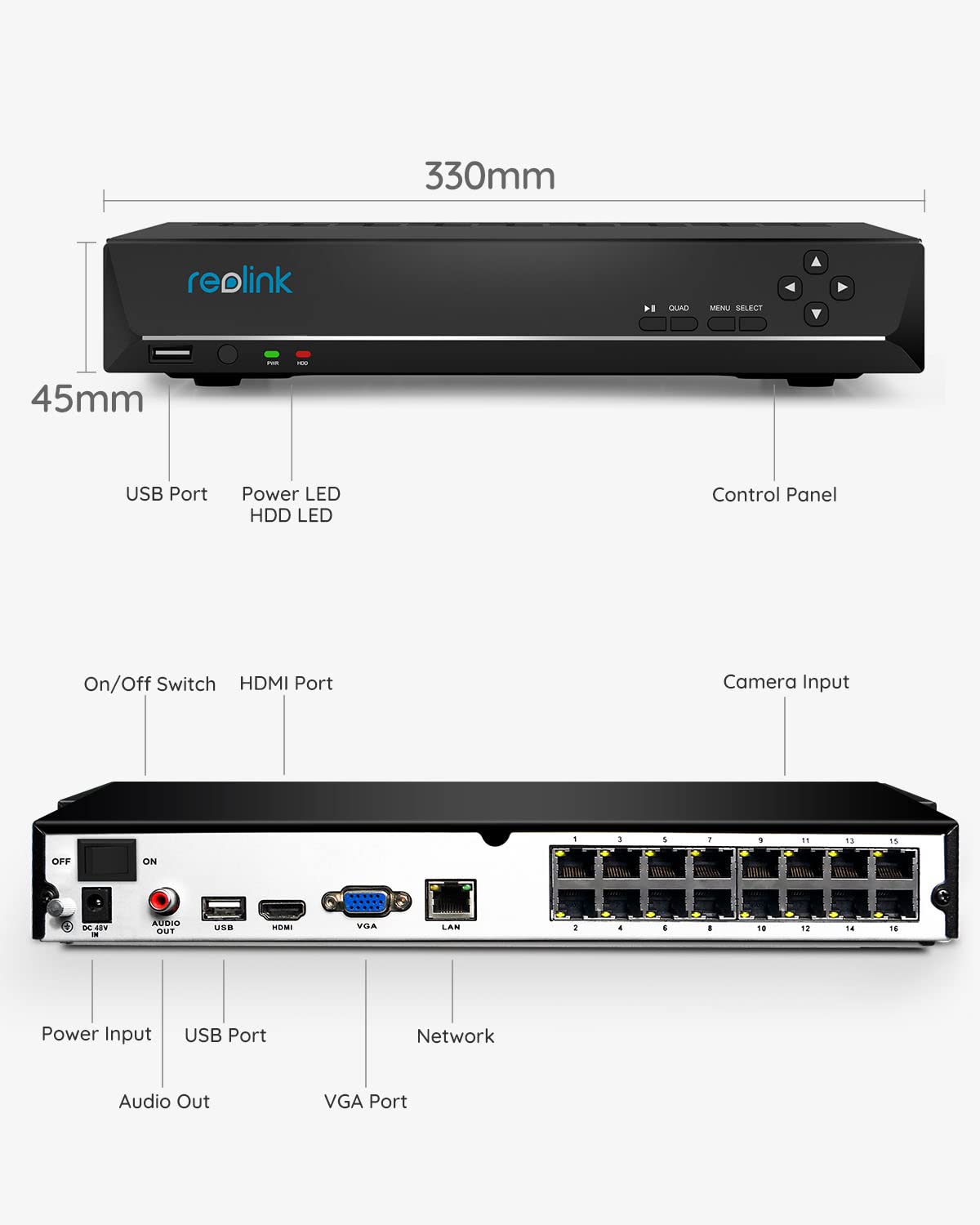 REOLINK 16 Specs RLC-510A-Black Bundle 16 Channel PoE NVR 4TB Hard Drive Installed,Outdoor IP Surveillance Cameras, 5MP Security Camera System, 100FT Night Vision,Human/Vehicle Detection