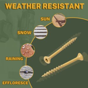 LIONMAX Deck Screws 5 Inch, Wood Screws #10 x 5, 300 PCS, Rust Resistant, Exterior Epoxy Coated, Outdoor Decking Screws, Torx/Star Drive Head Deck Screw, T25 Star Bit Included, Tan