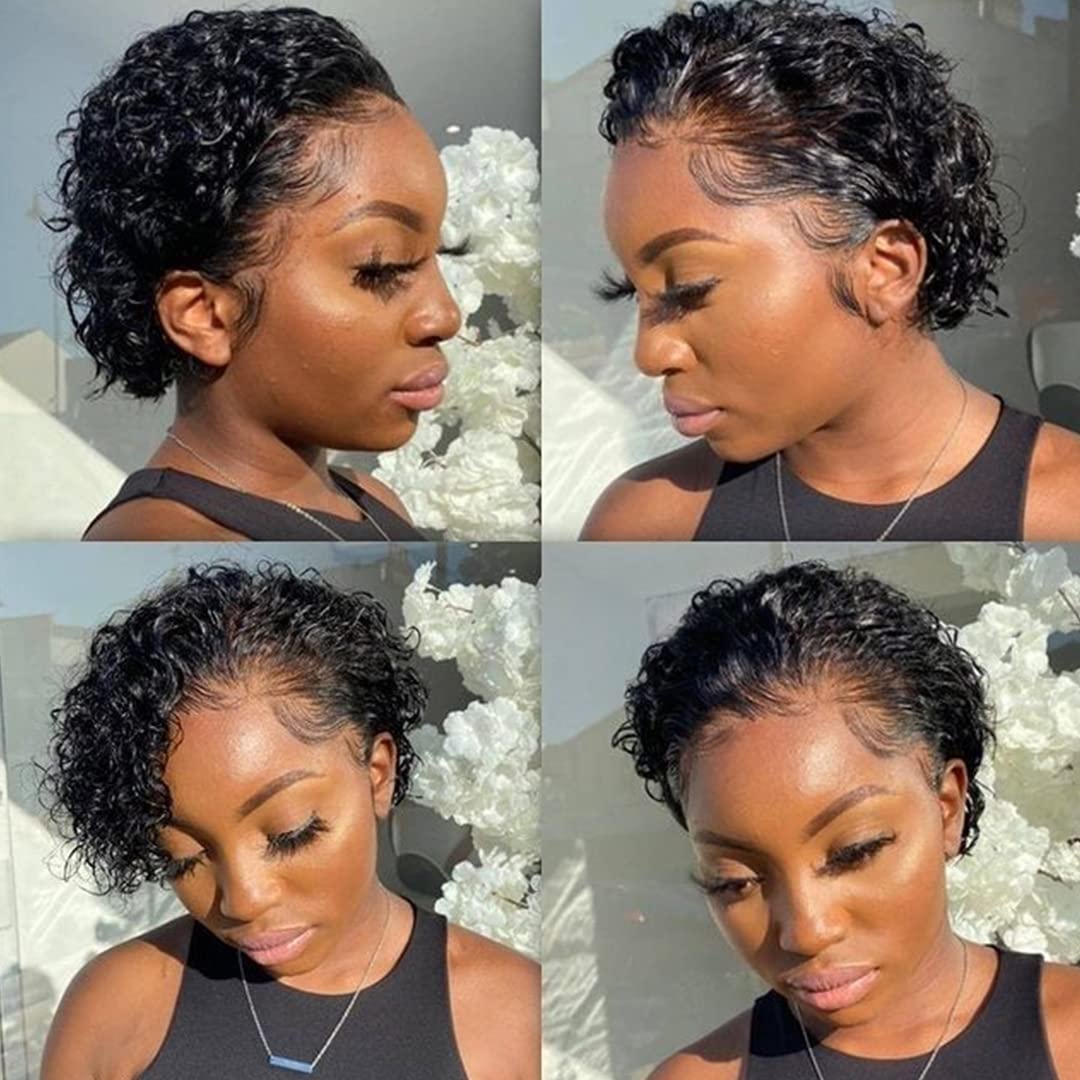 Czrleaty Pixie Cut Wig Human Hair Short Curly Lace Front Wigs Human Hair 13X1 Pixie Wigs for Black Women Pre Plucked Short Curly Pixie Cut Lace Front Wigs Human Hair