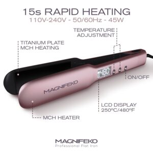 Professional Flat Iron - Hair Straightener Wide Plate Titanium Flat Iron - Infrared Hair Straightening (Rose Gold)